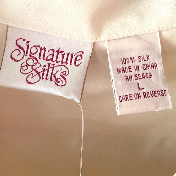 NWT VINTAGE 100% silk SIGNATURE SILKS CREAM SHORT SLEEVE OFFICE WORK SIZE LARGE - Picture 10 of 12